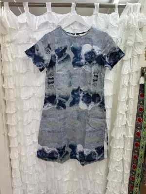 Linen Shift Dress - Digital Print Blue