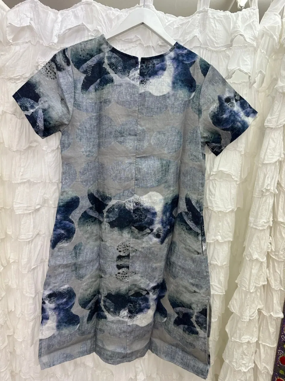 Linen Shift Dress - Digital Print Blue