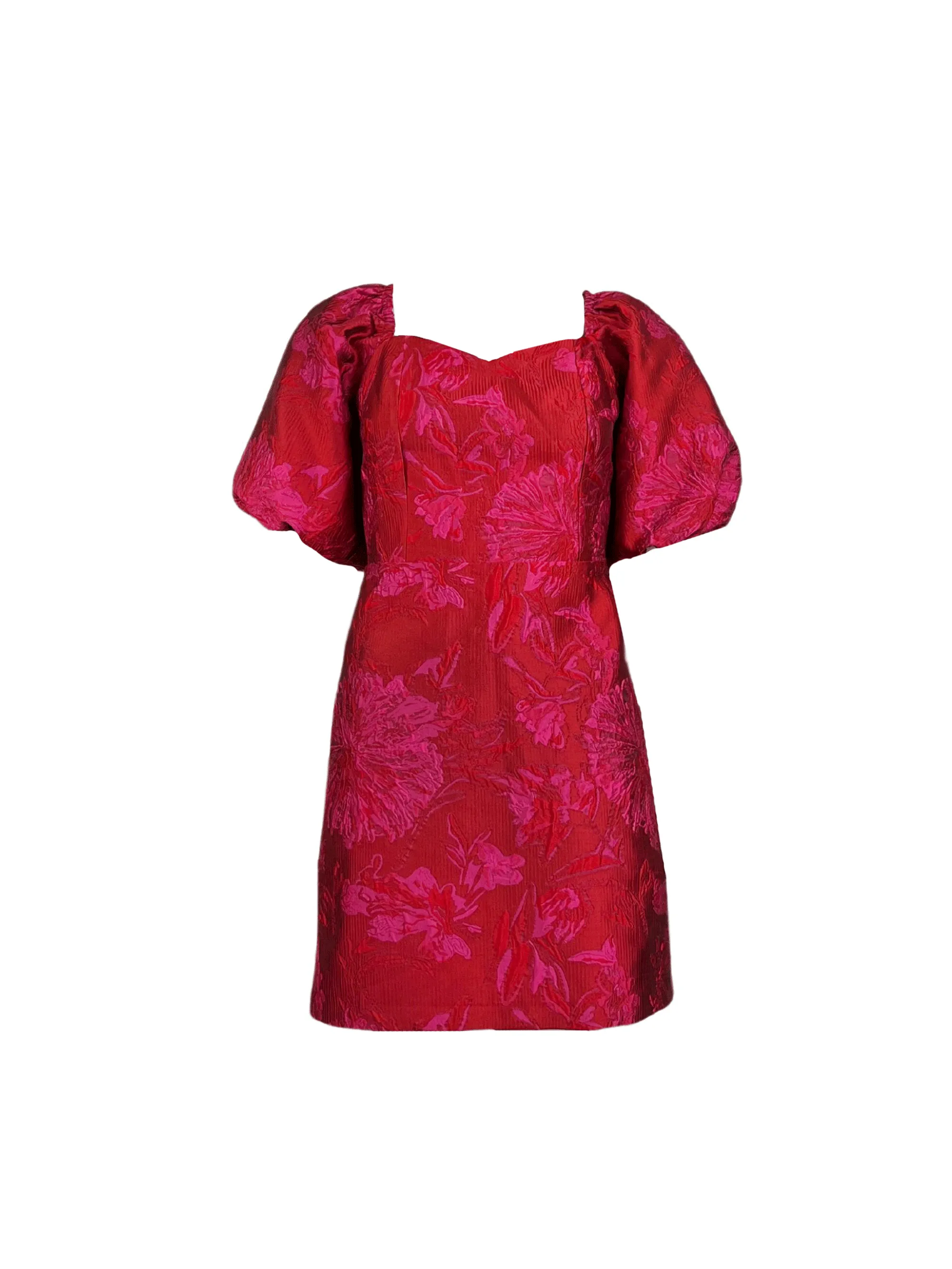 Lola Pink Jacquard Puff Sleeve Mini Dress