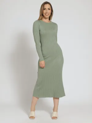Long Sleeve Widerib Shift Jersey Maxi Dress - Sage