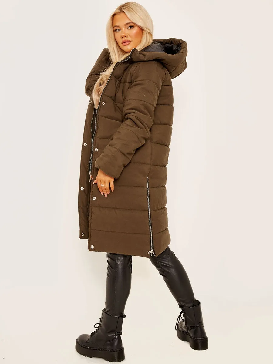 Long Sleeves Longline Padded Hooded Coat