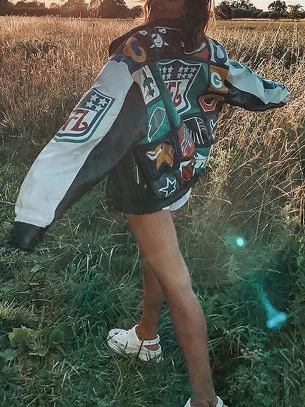 Loose Color Block Long Sleeve Trench Coat Jacket