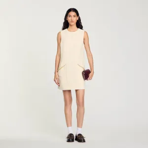 Lovana Short Rhinestone Tweed Dress Ecru