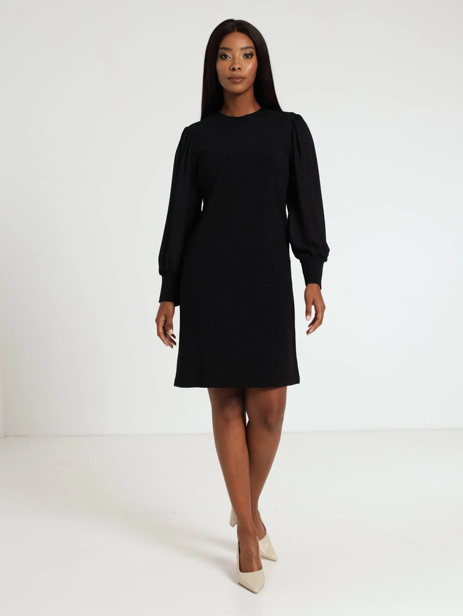 Lurex Combo Shift Dress - Black