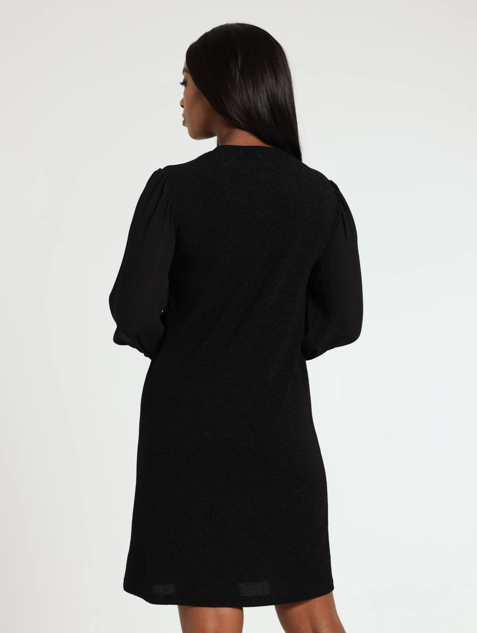 Lurex Combo Shift Dress - Black