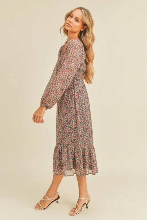 Lush Fall Floral Midi Dress
