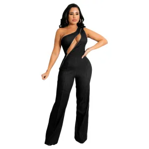 Madeline One-Shoulder Cutout Denim Jumpsuit
