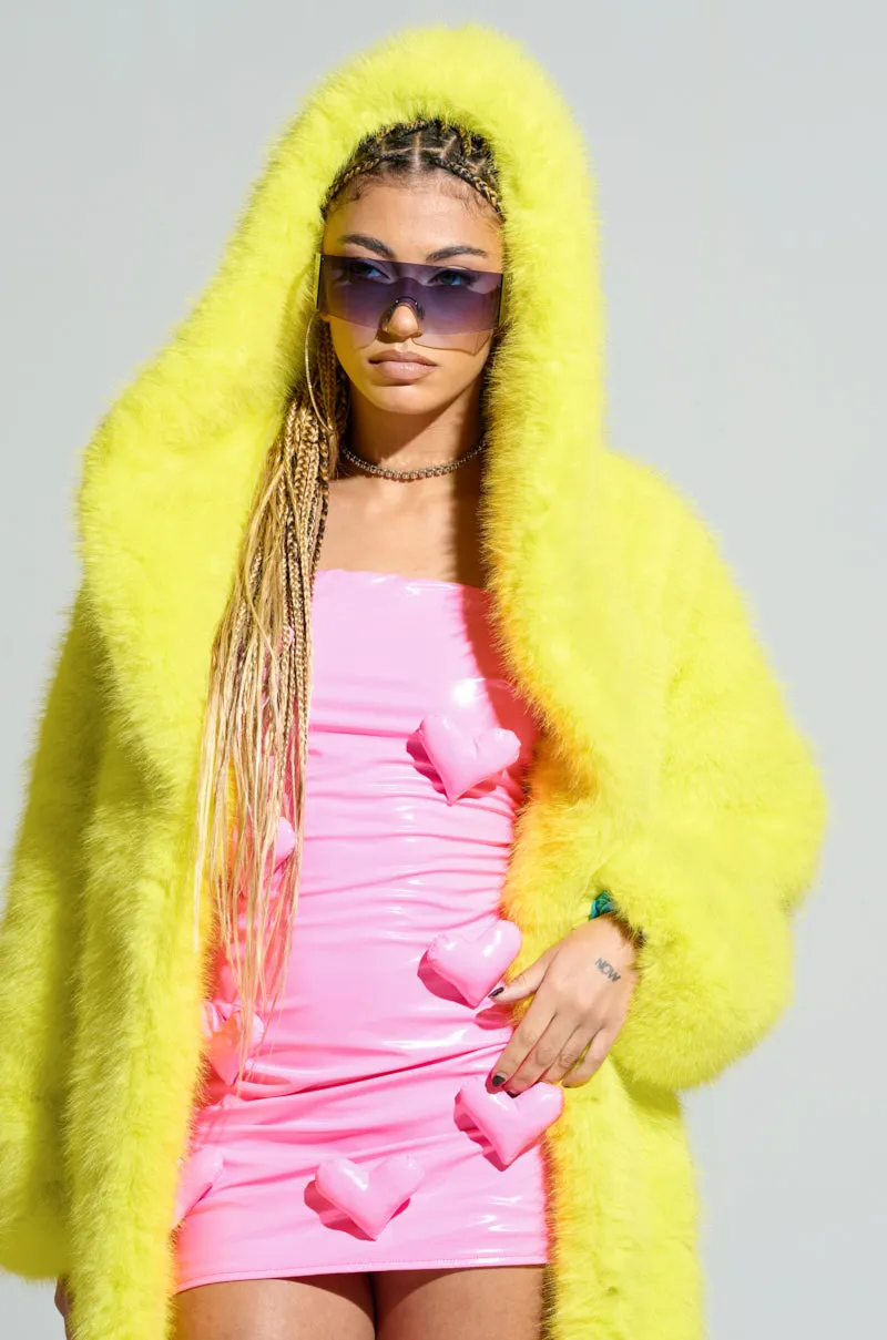 MANCHESTER HOODED FAUX FUR IN LIME