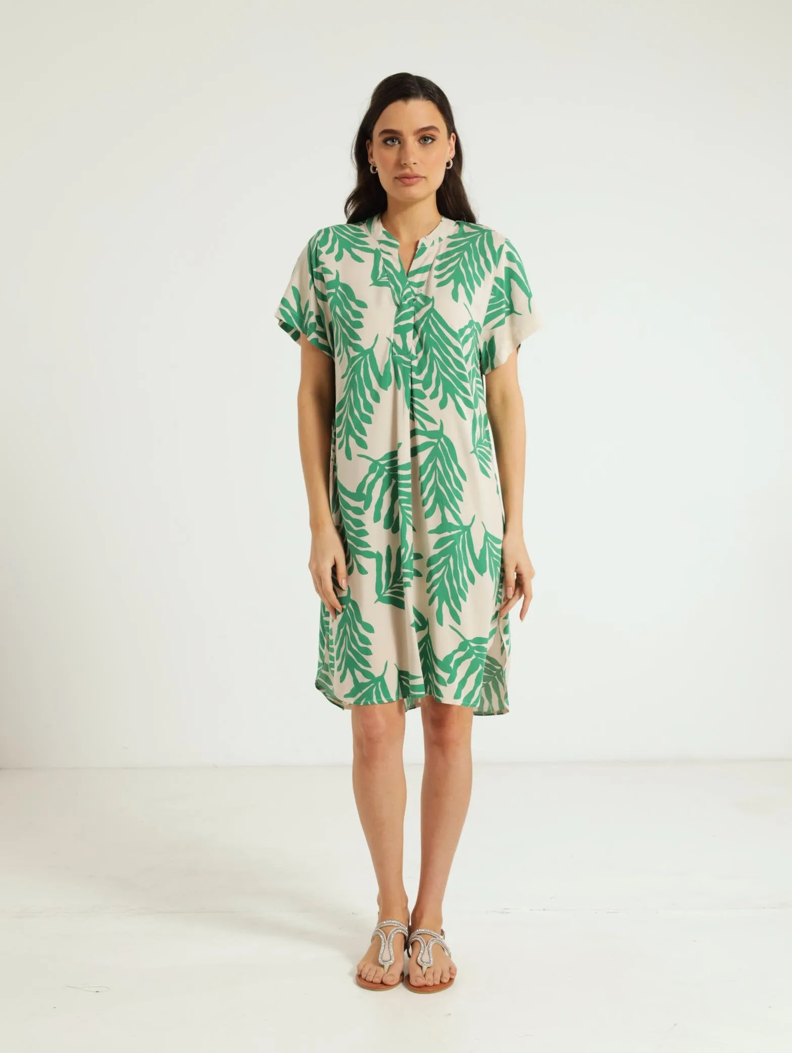 Mandarin Shift Dress - Green