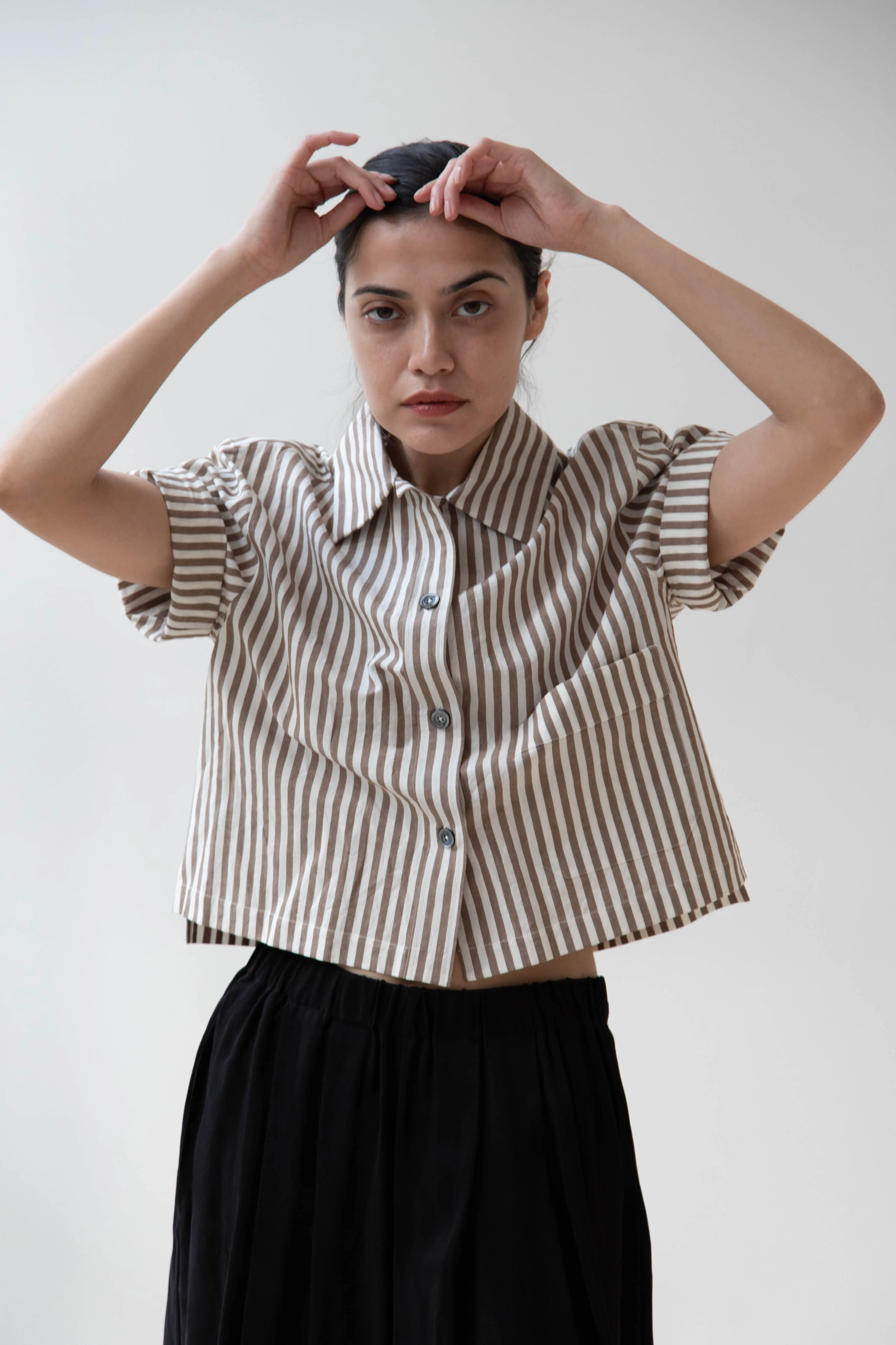 Margaret Howell | Drop Pocket Shirt in Cinnamon & Off-White