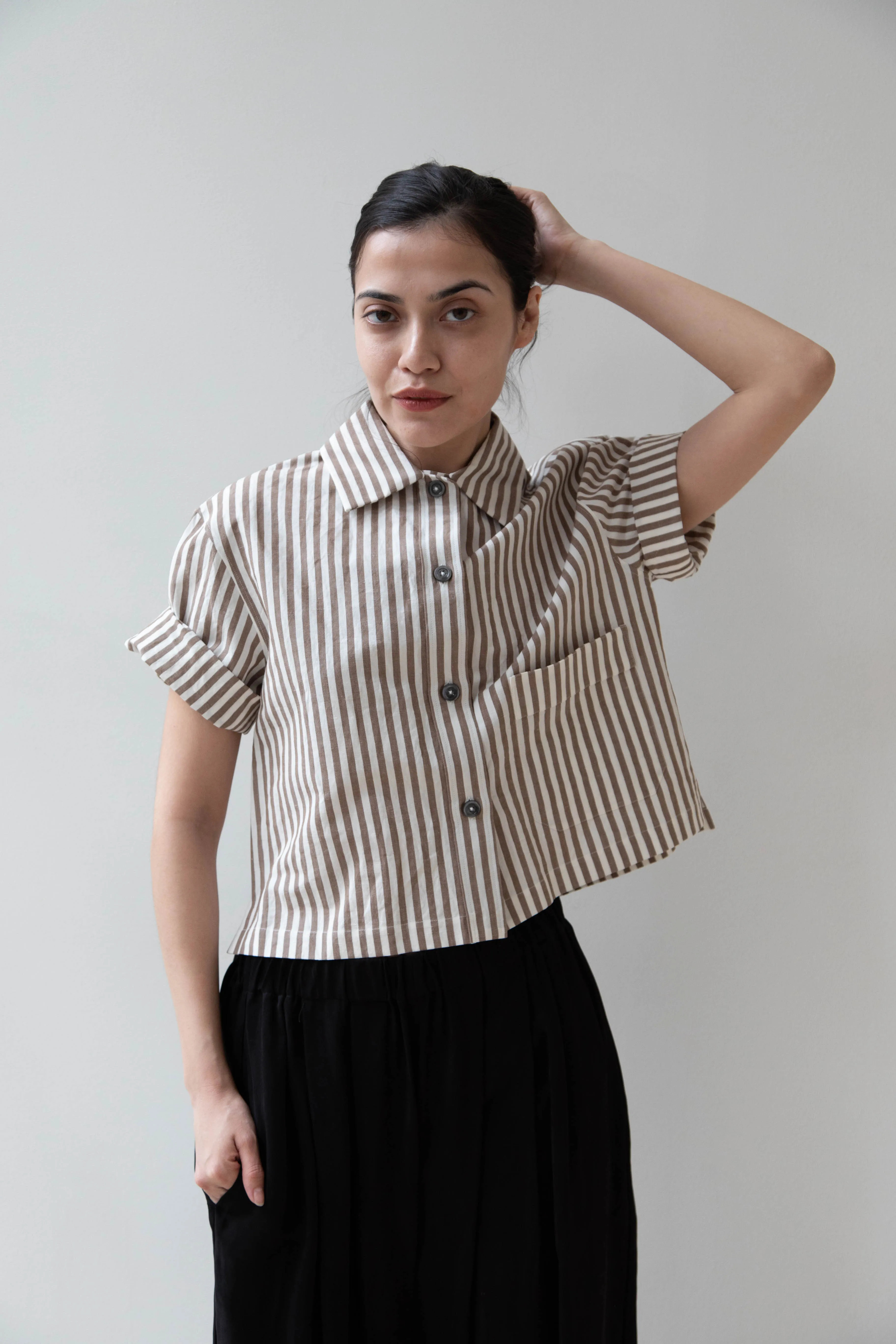 Margaret Howell | Drop Pocket Shirt in Cinnamon & Off-White