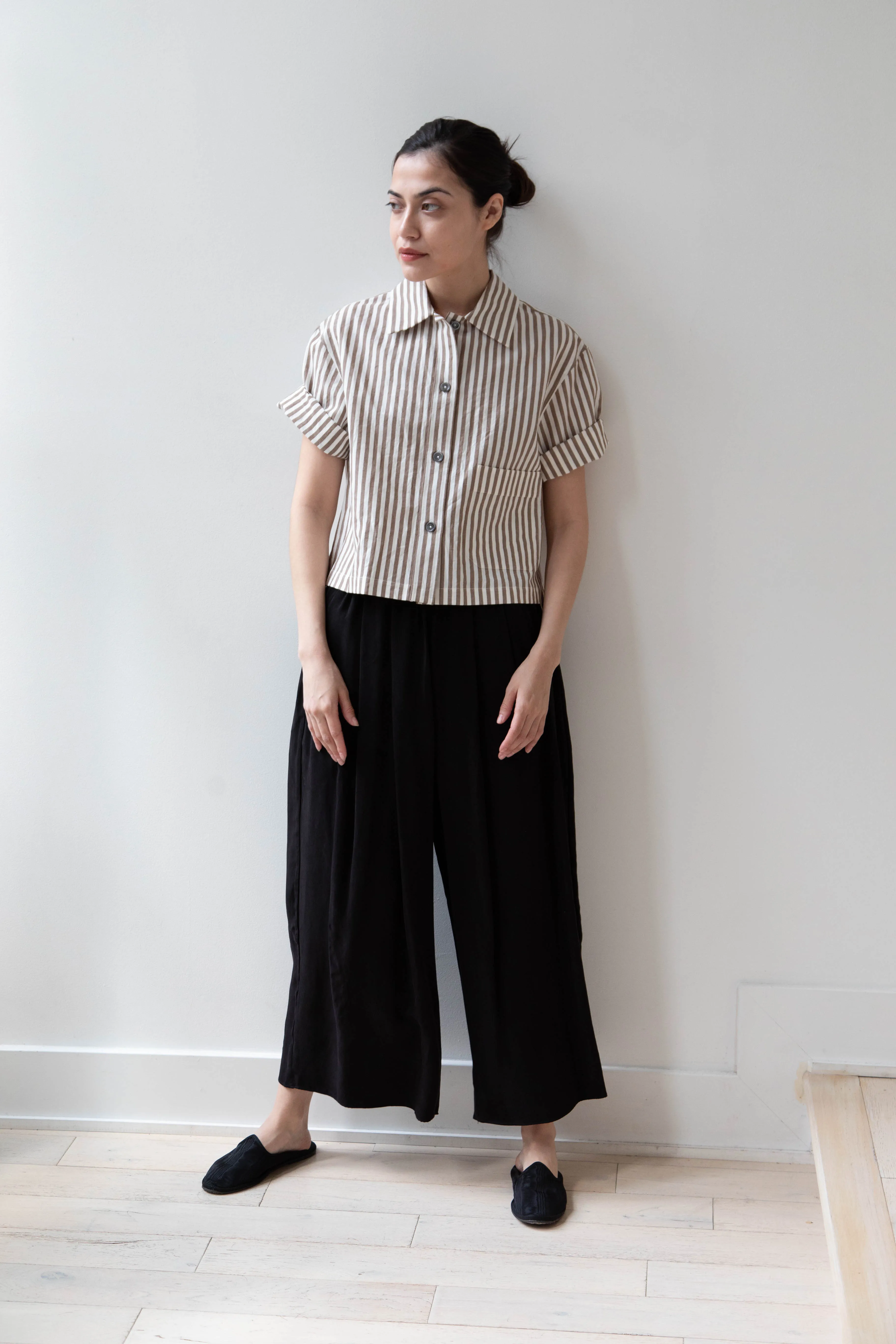 Margaret Howell | Drop Pocket Shirt in Cinnamon & Off-White