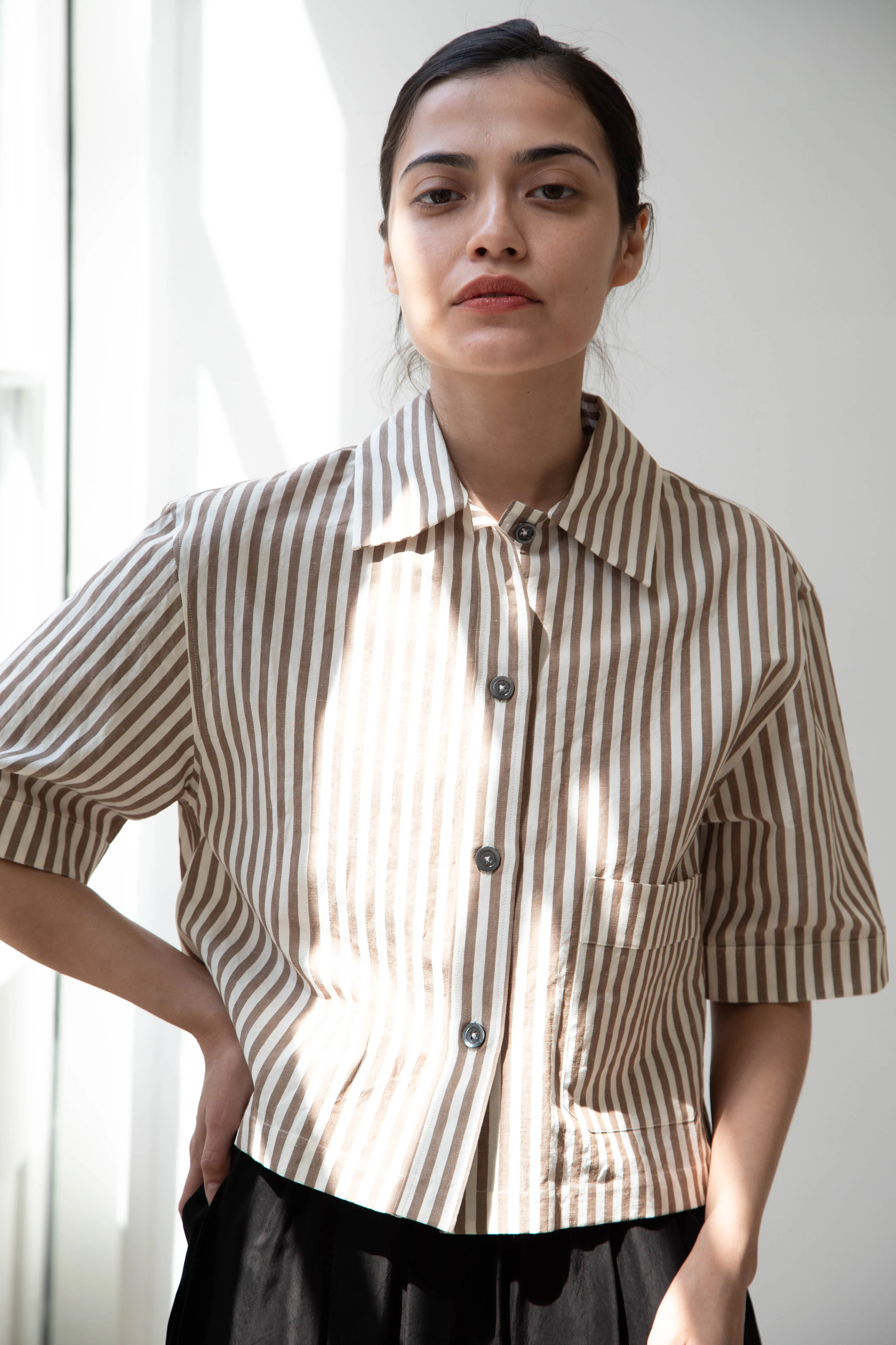 Margaret Howell | Drop Pocket Shirt in Cinnamon & Off-White