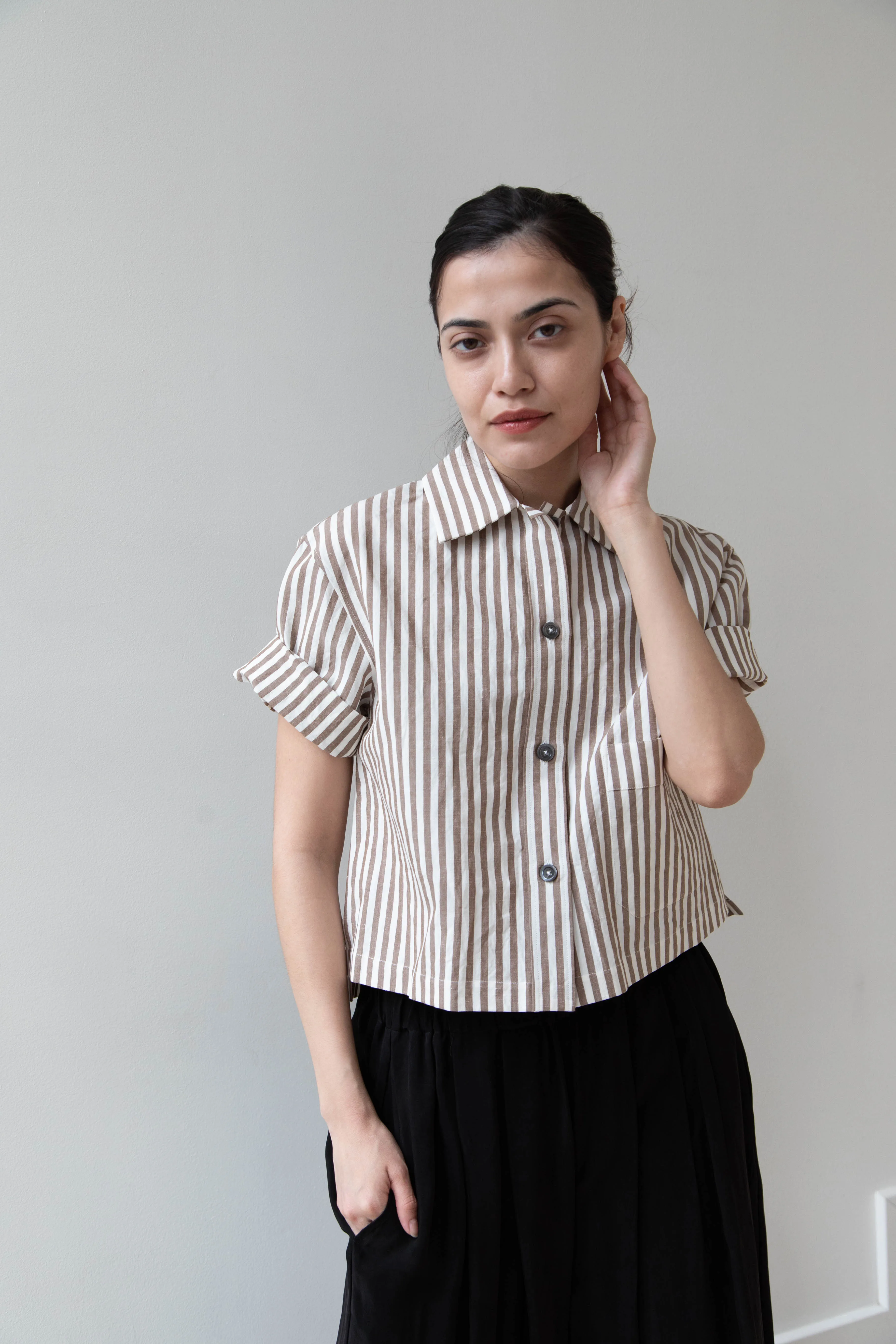Margaret Howell | Drop Pocket Shirt in Cinnamon & Off-White
