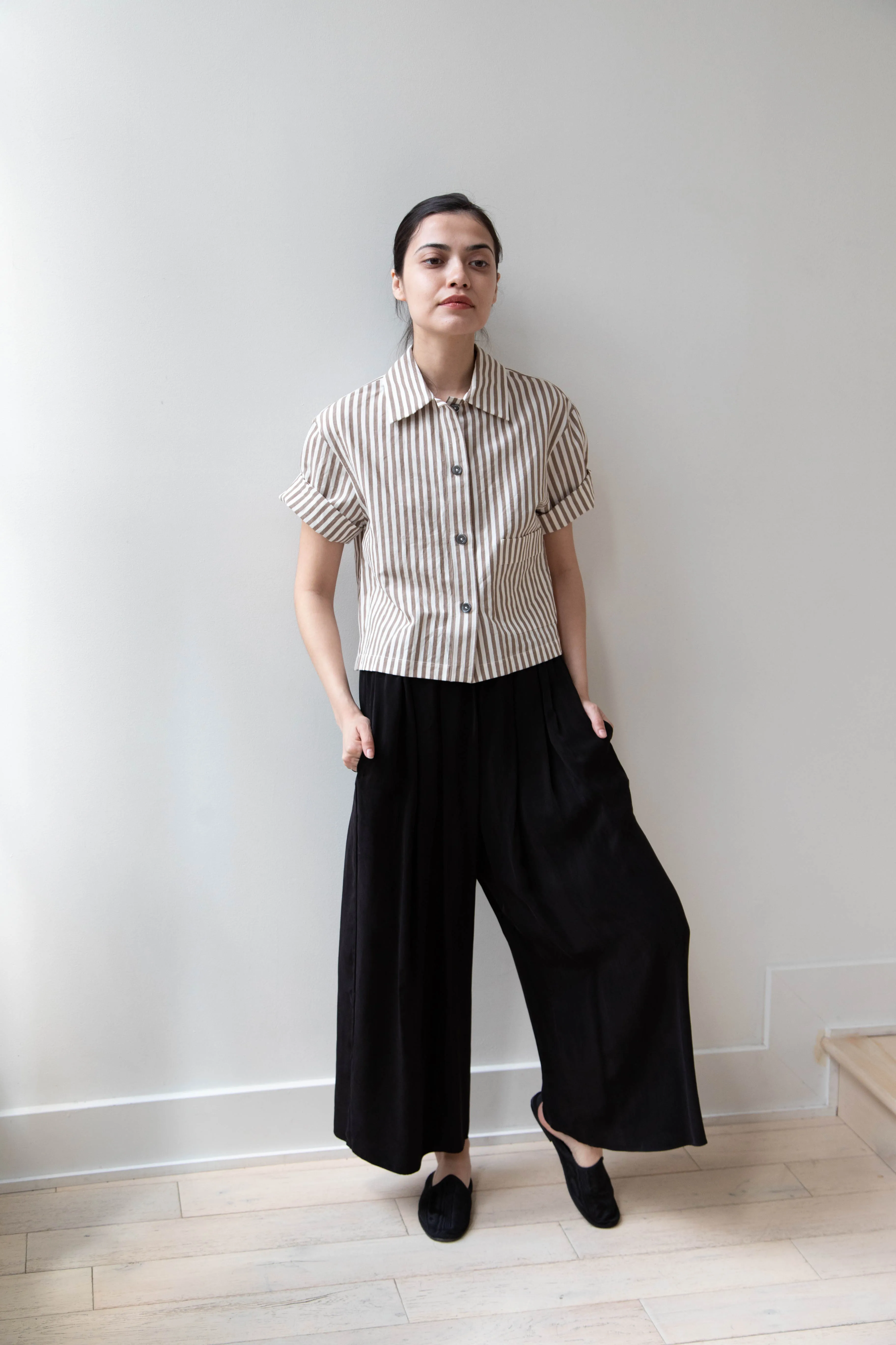 Margaret Howell | Drop Pocket Shirt in Cinnamon & Off-White