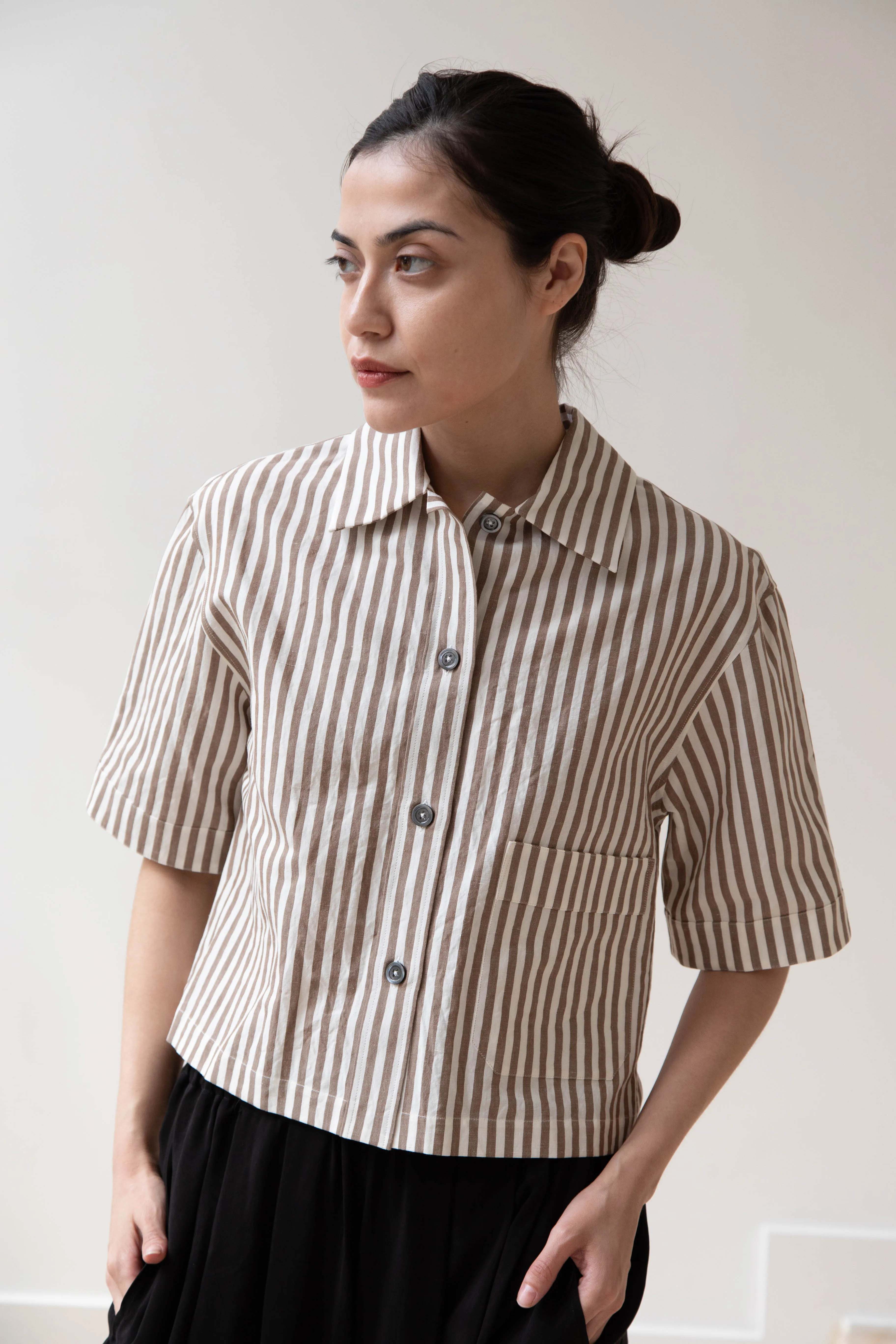 Margaret Howell | Drop Pocket Shirt in Cinnamon & Off-White