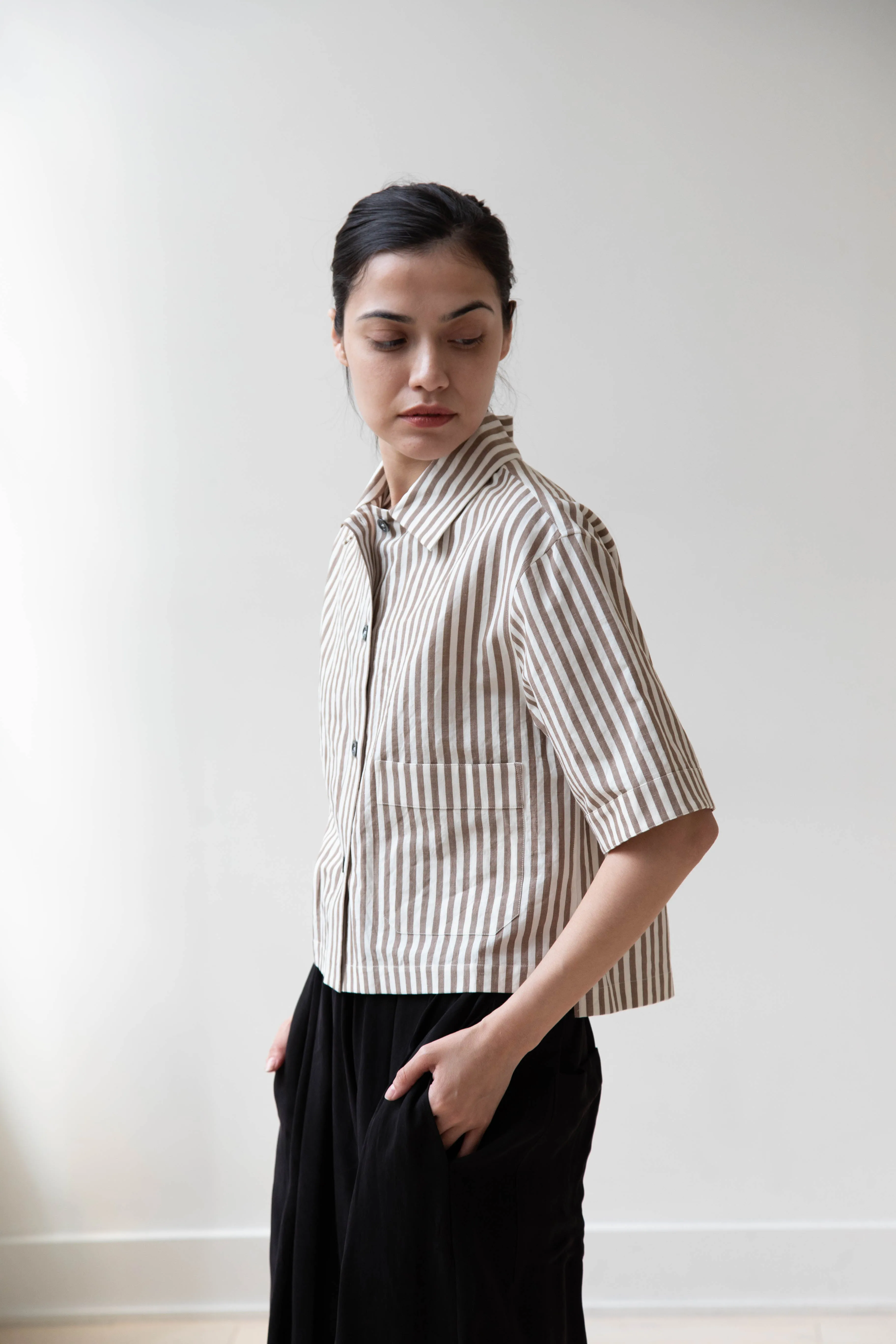 Margaret Howell | Drop Pocket Shirt in Cinnamon & Off-White