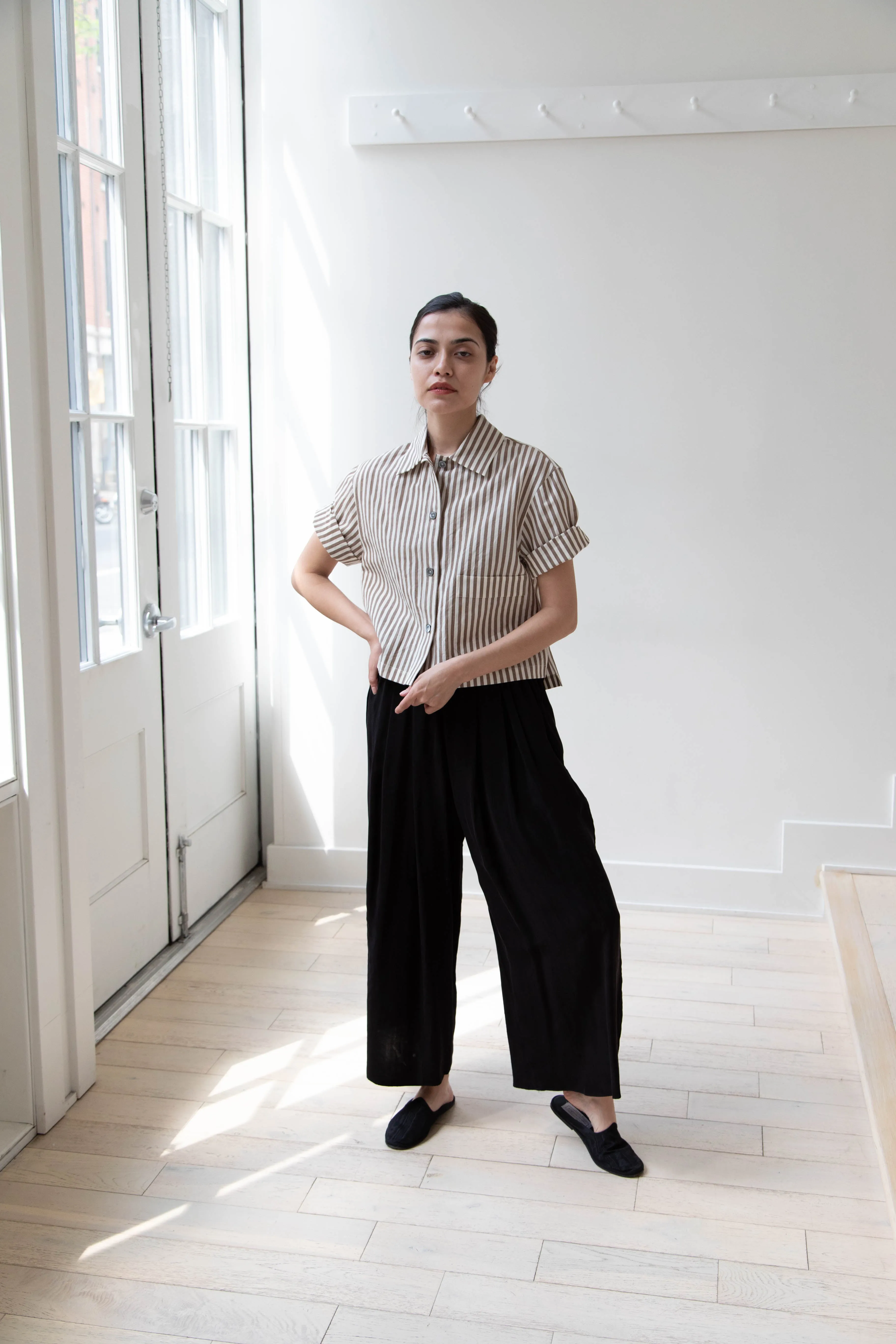 Margaret Howell | Drop Pocket Shirt in Cinnamon & Off-White