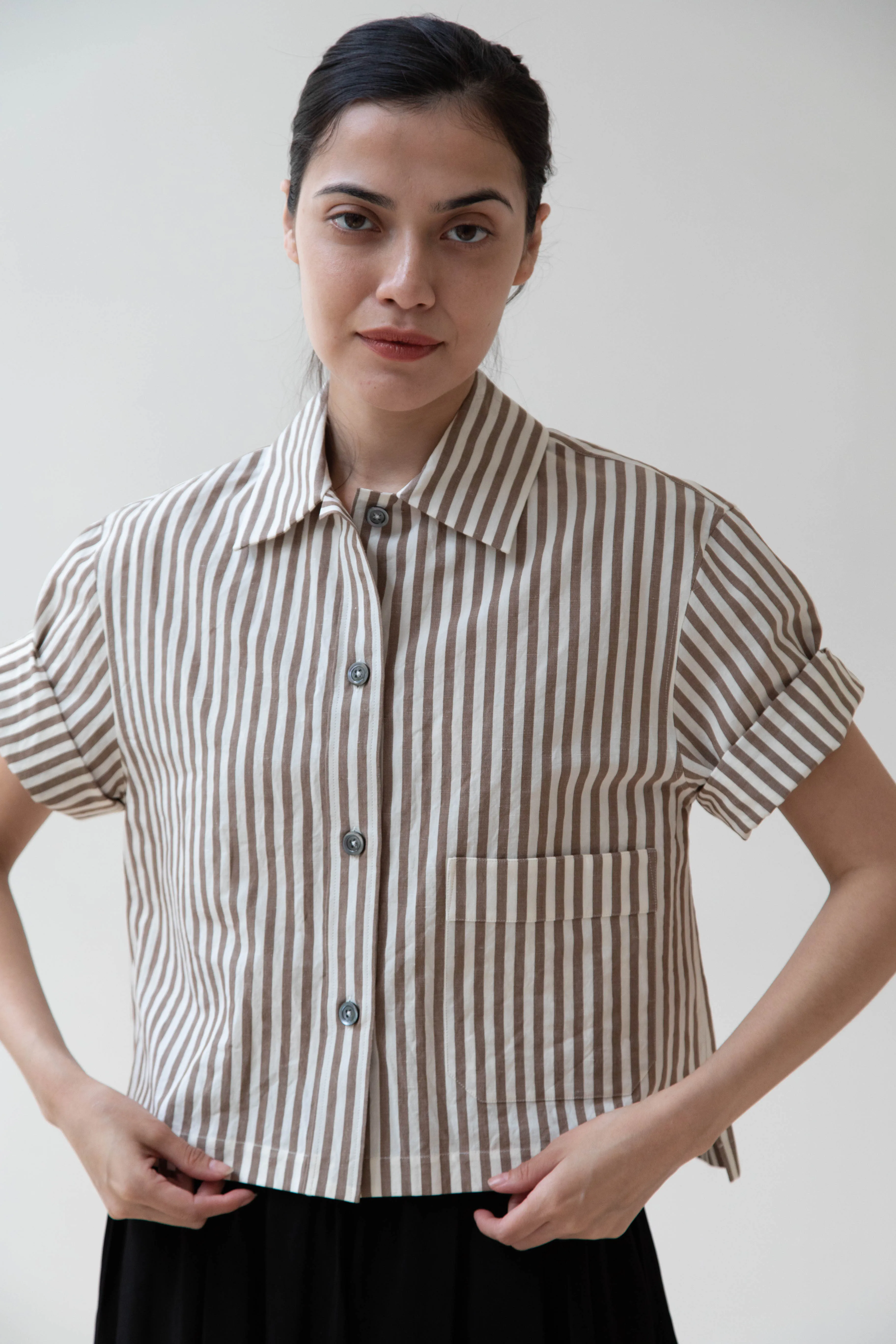 Margaret Howell | Drop Pocket Shirt in Cinnamon & Off-White