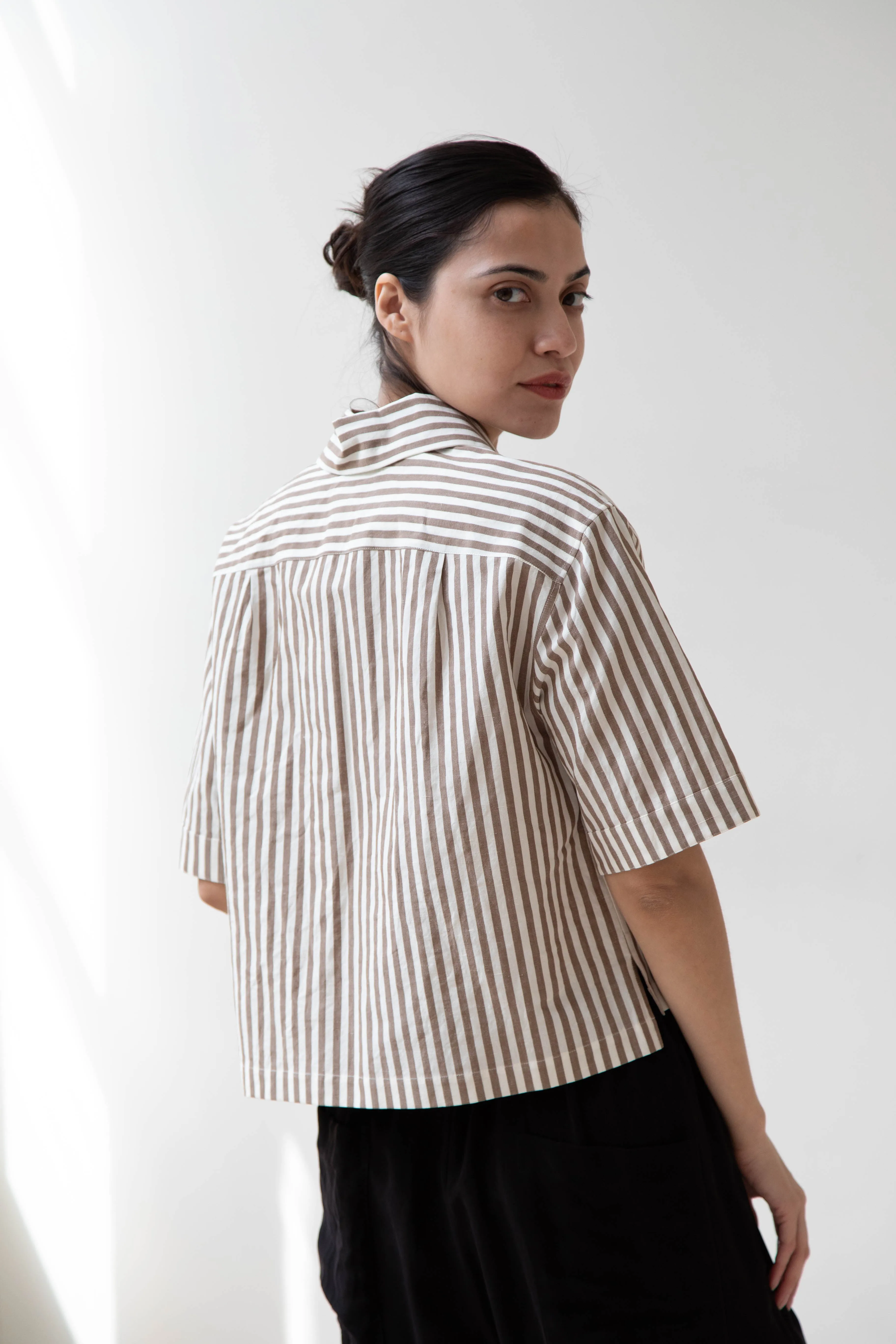 Margaret Howell | Drop Pocket Shirt in Cinnamon & Off-White
