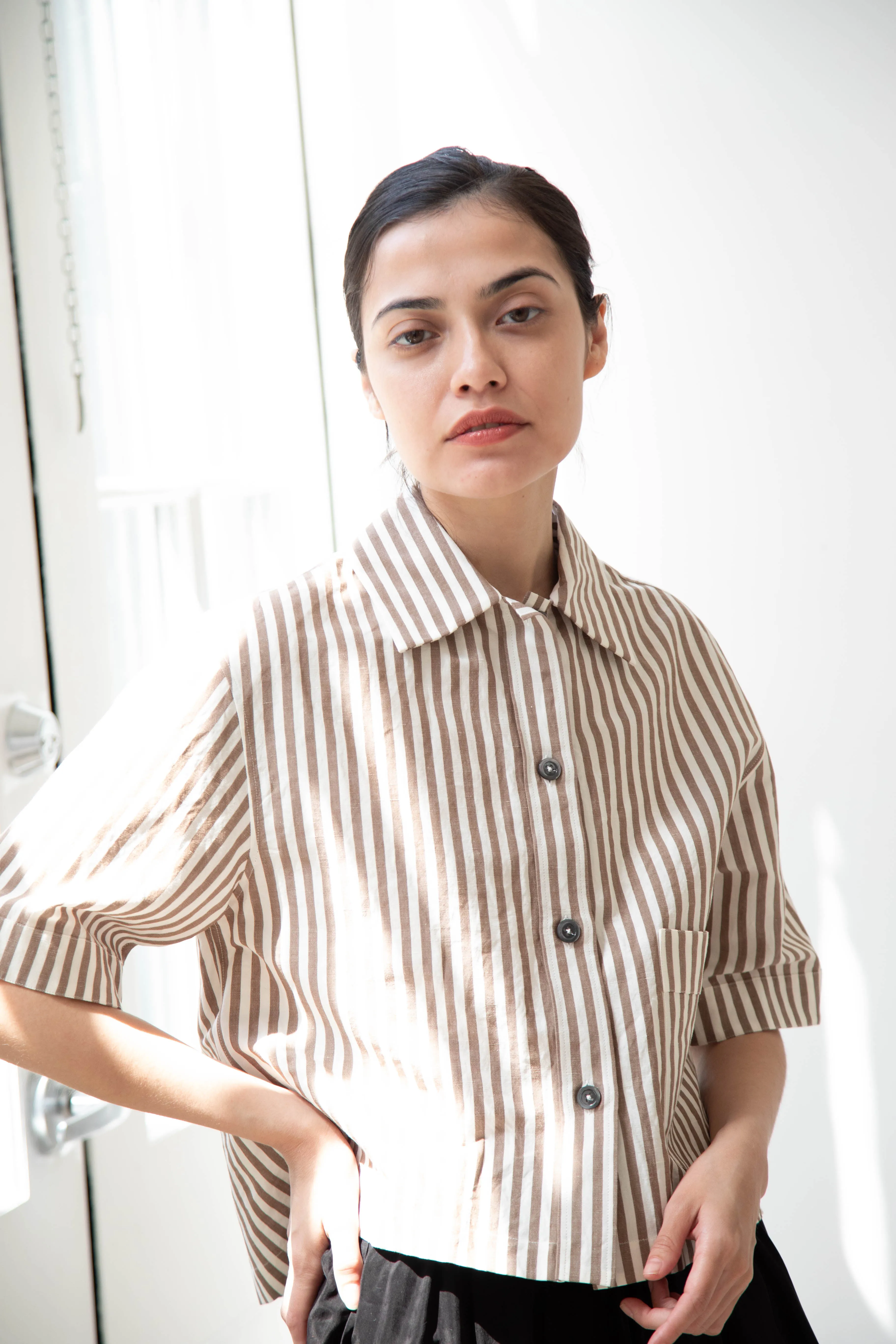 Margaret Howell | Drop Pocket Shirt in Cinnamon & Off-White