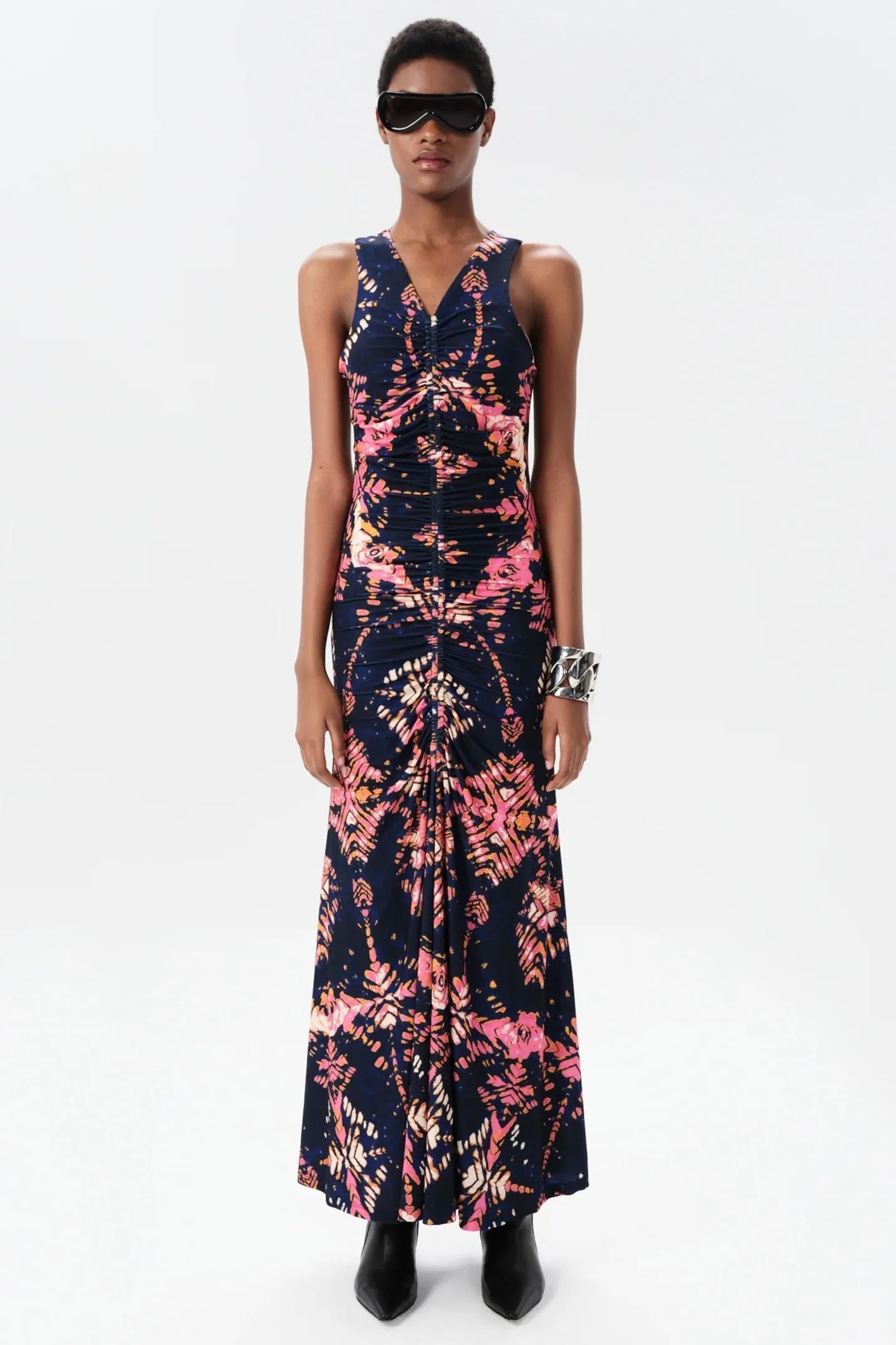 Maria Cher Ceibo Mich Midi Dressin Navy Shibori