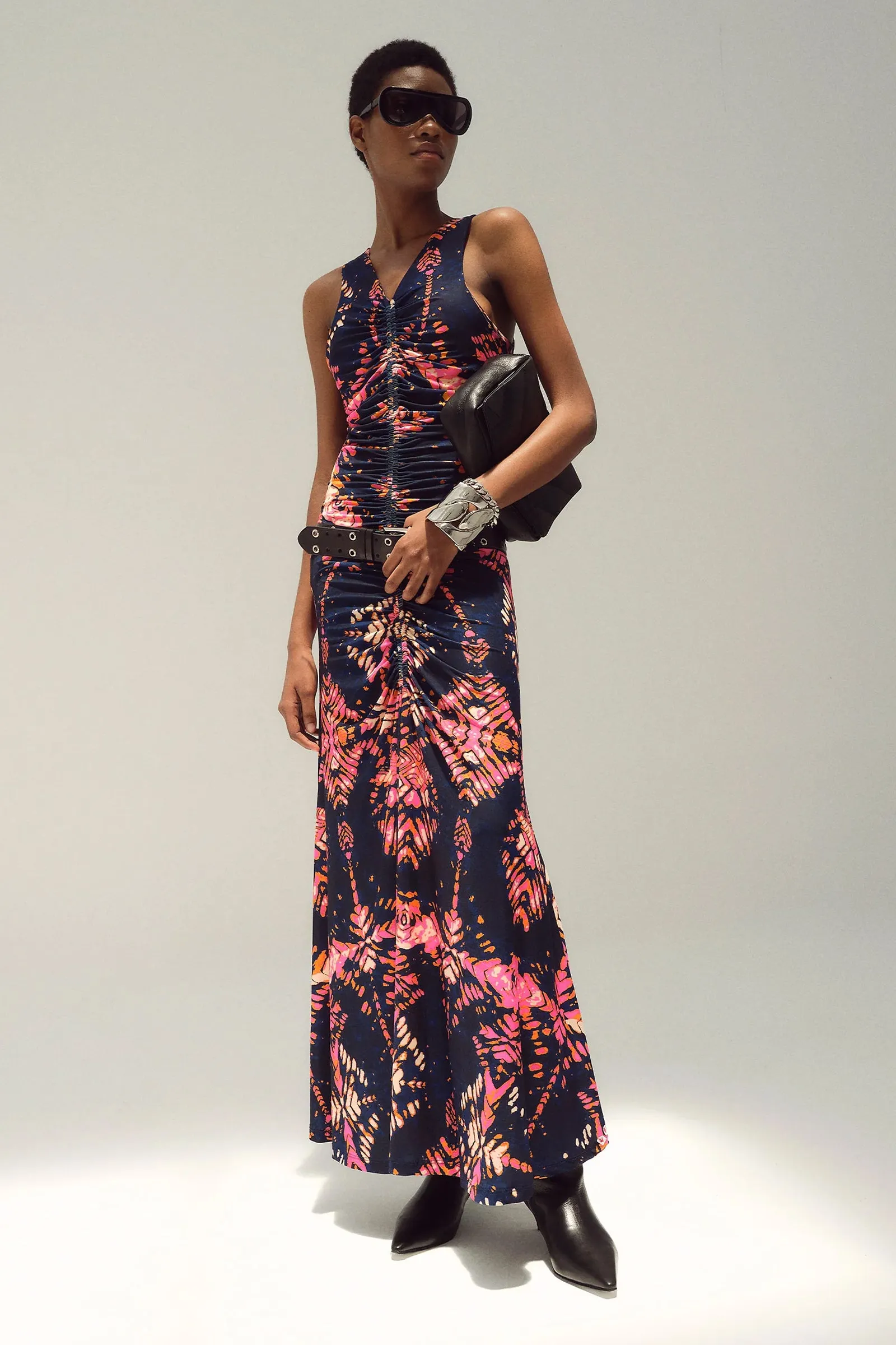 Maria Cher Ceibo Mich Midi Dressin Navy Shibori