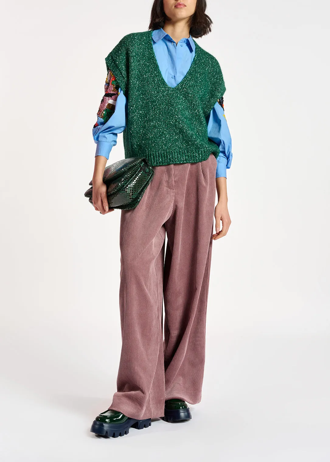 Mauve wide-leg corduroy pants