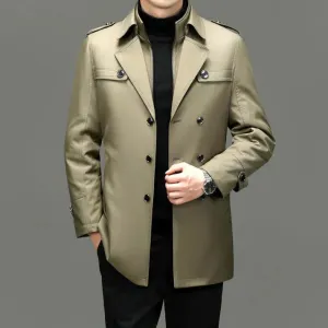 Men's coats in fine fabric with buttons and long trench coat design