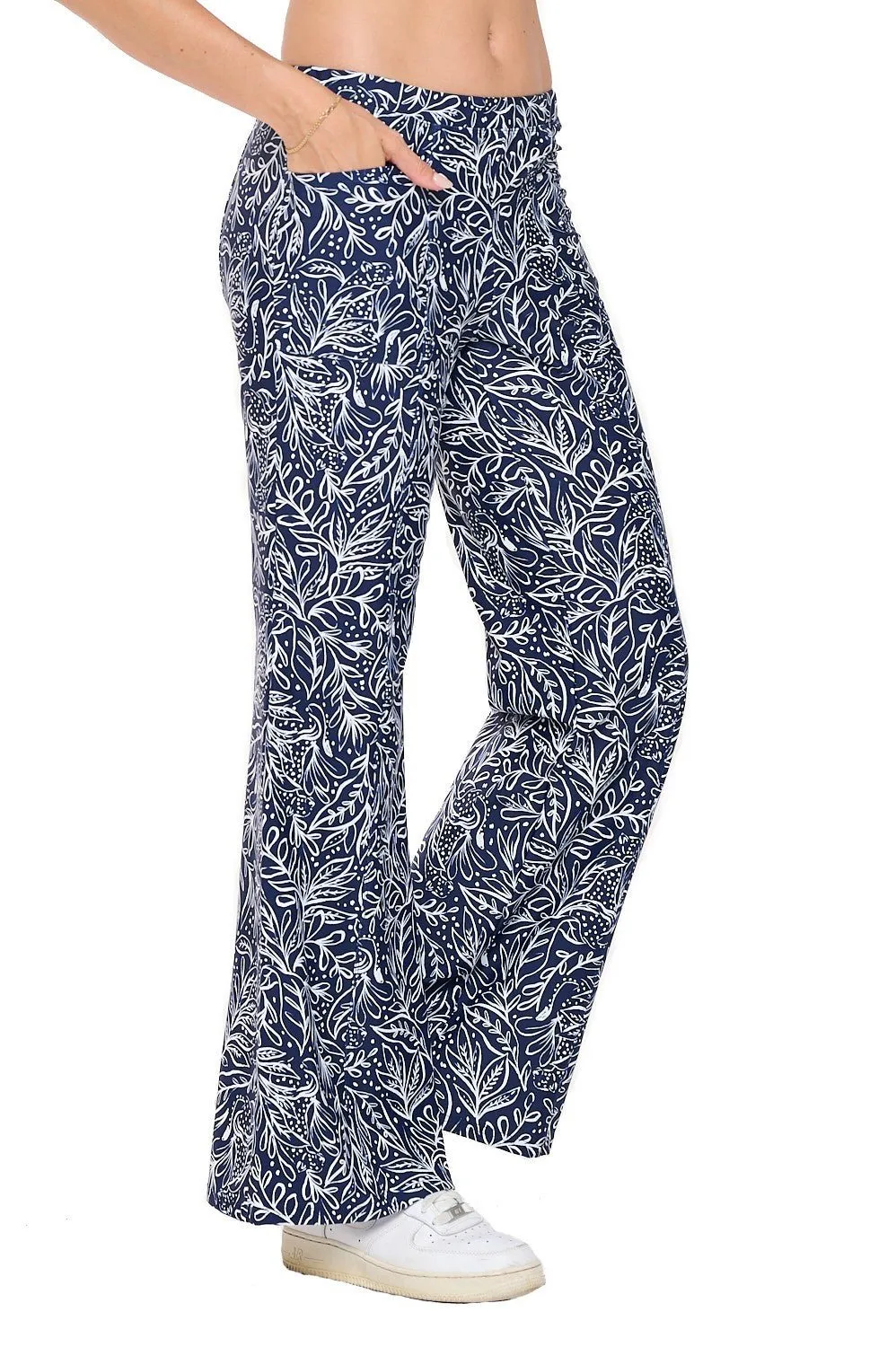 Mercedes Wide Leg Pants W/ Leaves Design