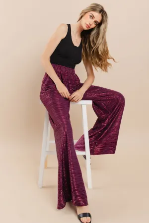 METALLIC FOIL WIDE LEG TROUSER PANTS W2370PD