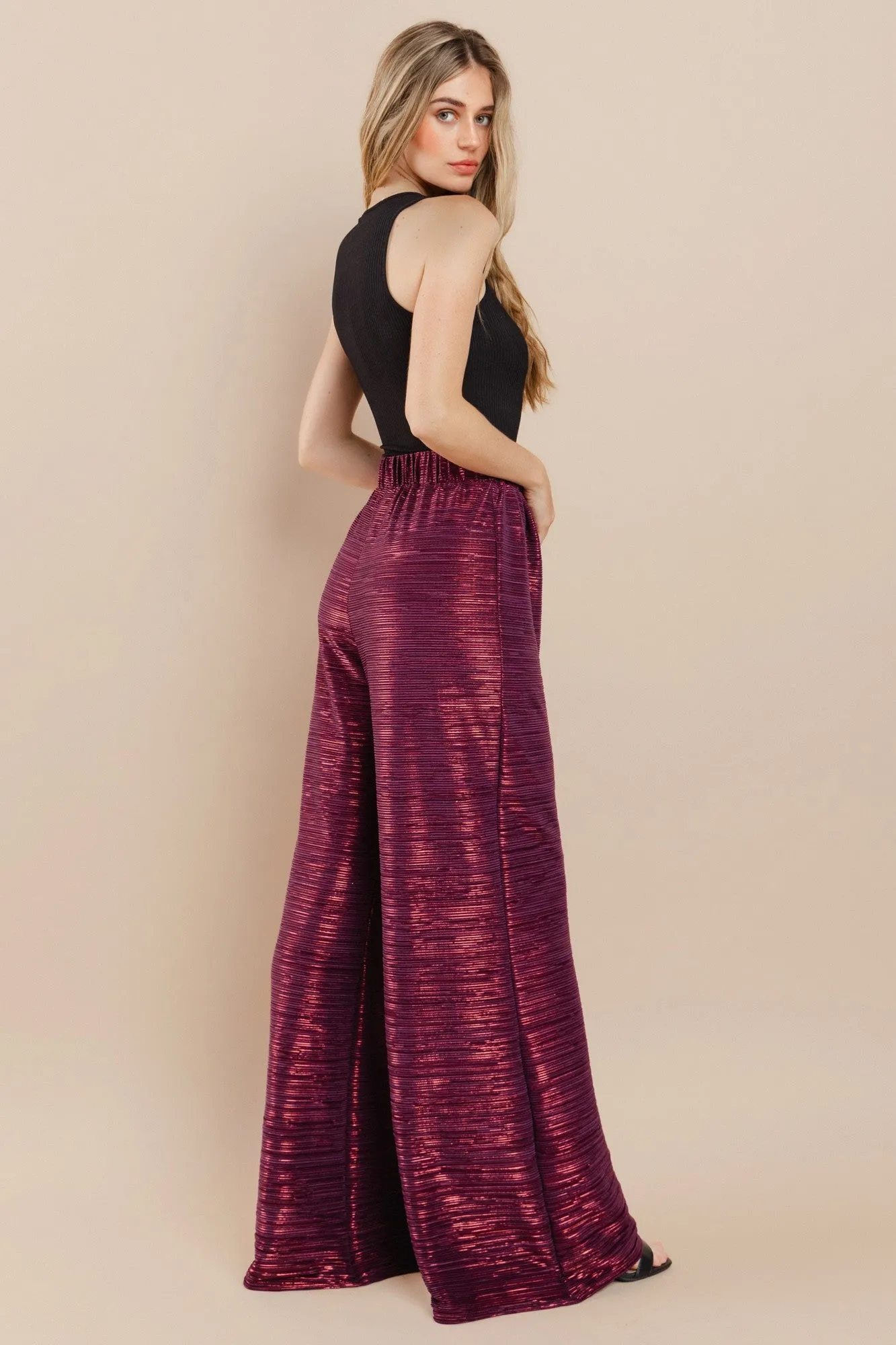 METALLIC FOIL WIDE LEG TROUSER PANTS W2370PD