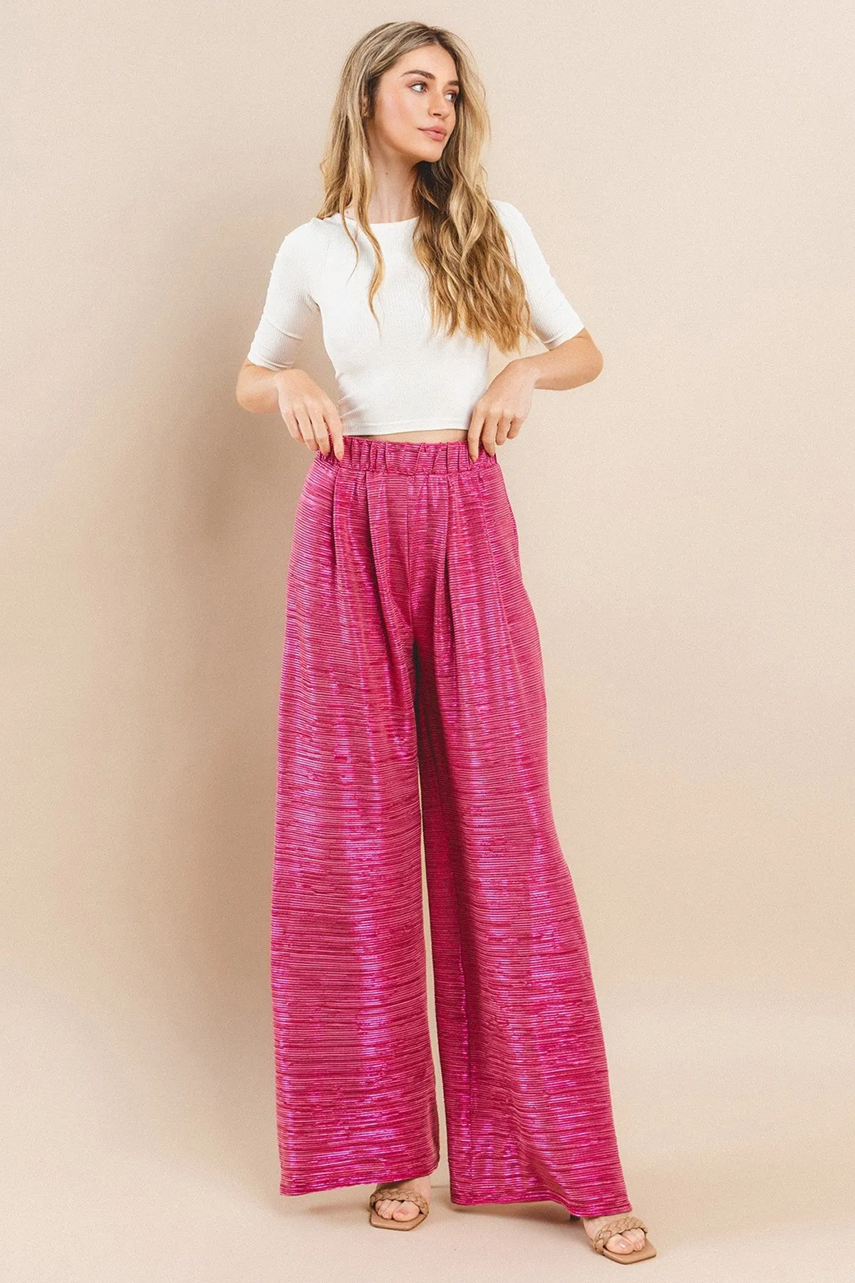METALLIC FOIL WIDE LEG TROUSER PANTS W2370PD