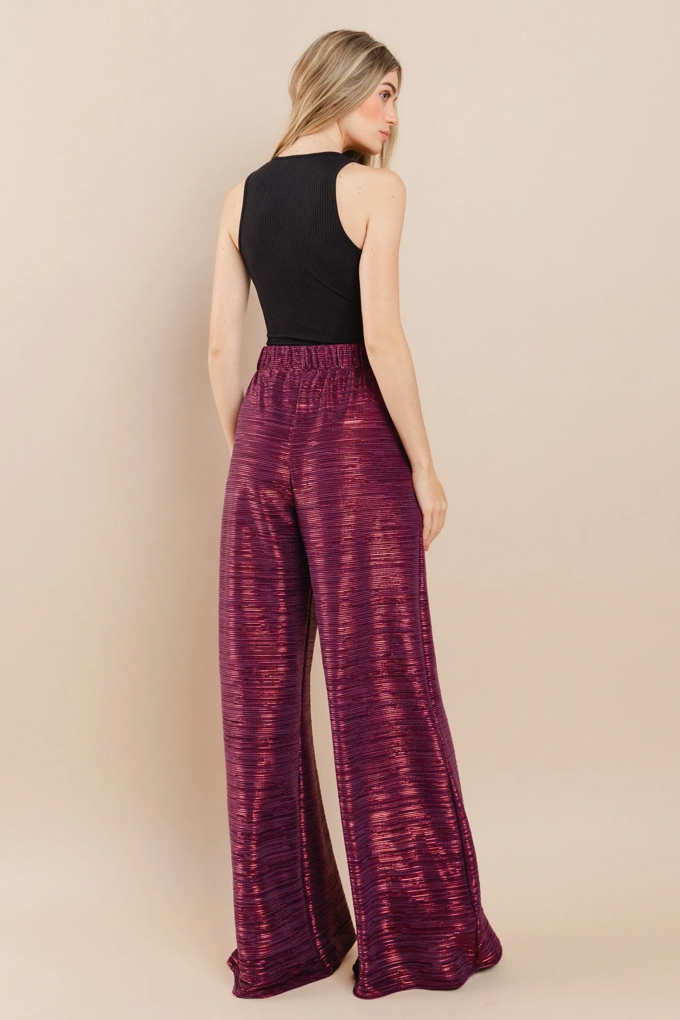METALLIC FOIL WIDE LEG TROUSER PANTS W2370PD