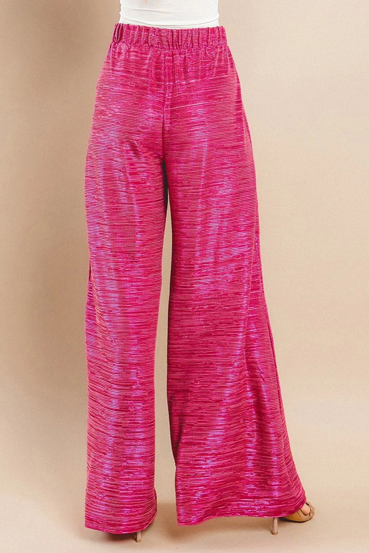 METALLIC FOIL WIDE LEG TROUSER PANTS W2370PD