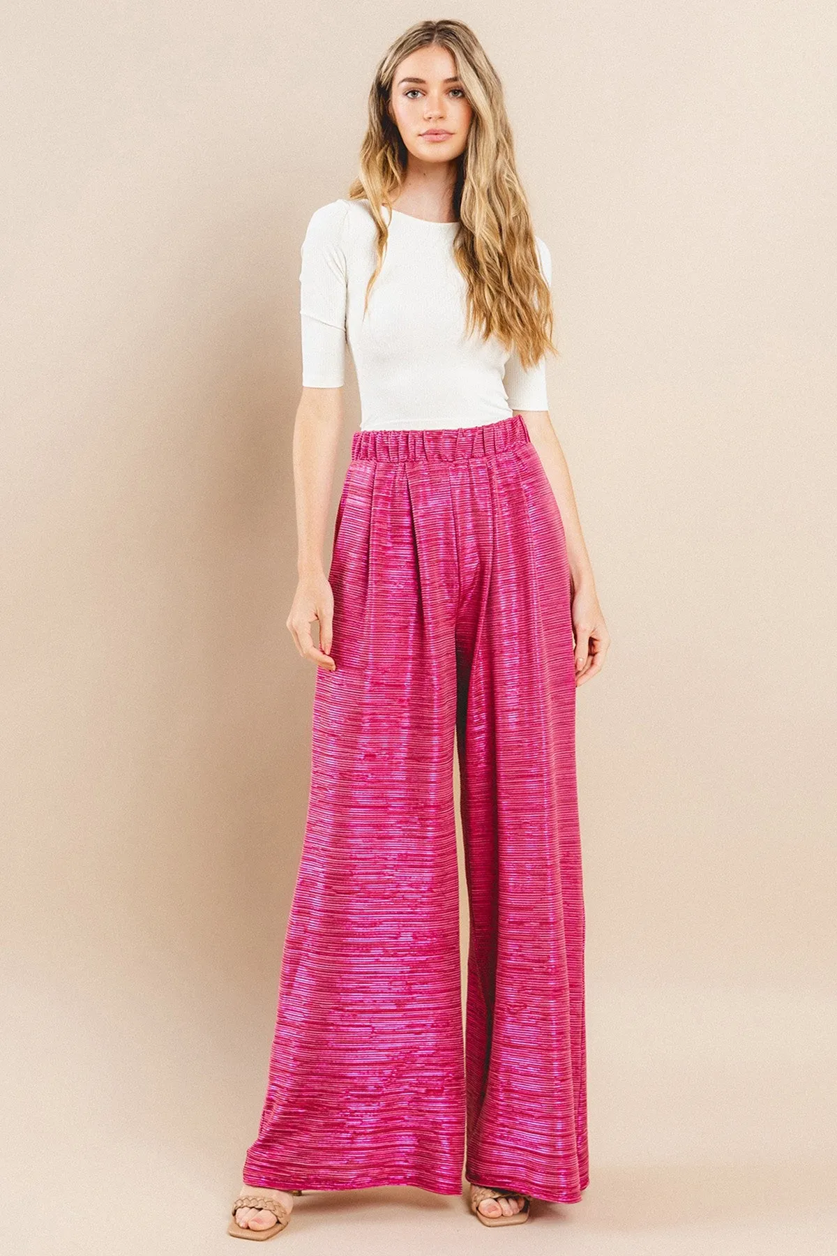 METALLIC FOIL WIDE LEG TROUSER PANTS W2370PD