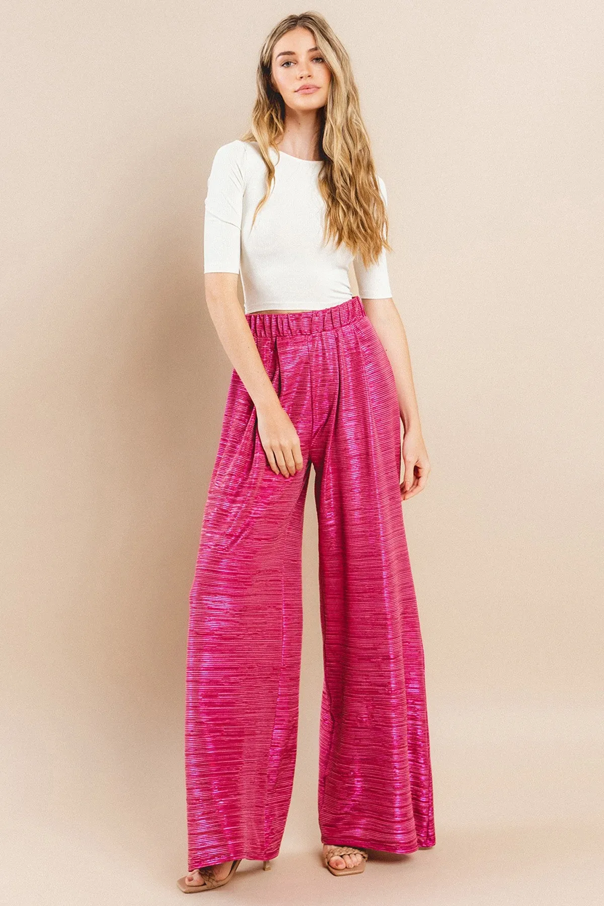 METALLIC FOIL WIDE LEG TROUSER PANTS W2370PD