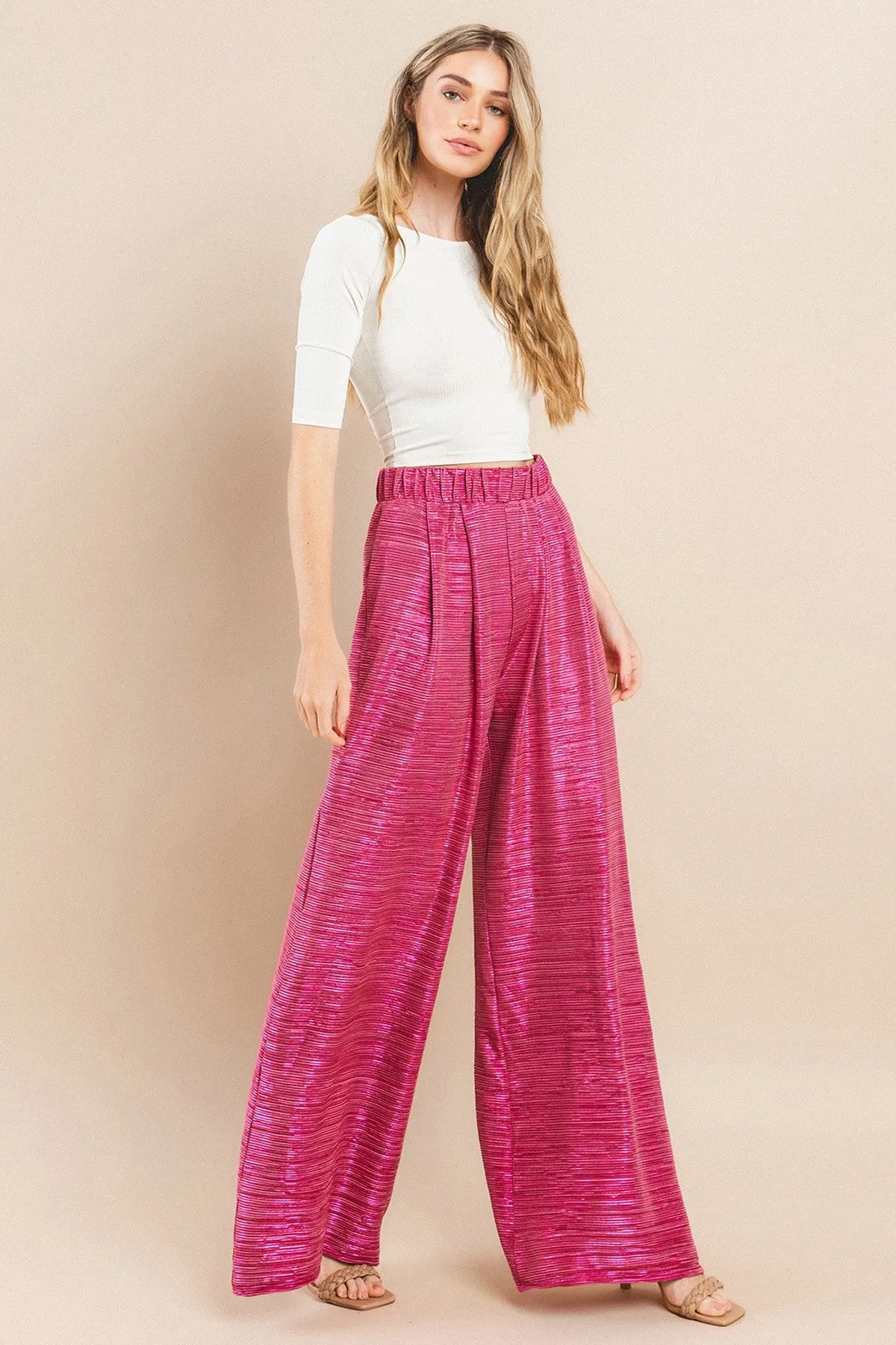 METALLIC FOIL WIDE LEG TROUSER PANTS W2370PD