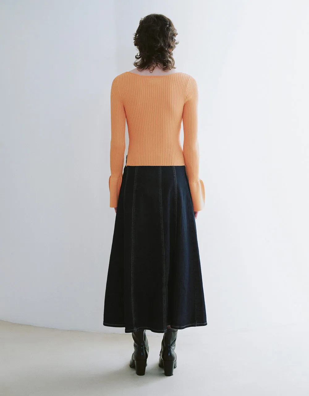 Midi A-Line Denim Skirt