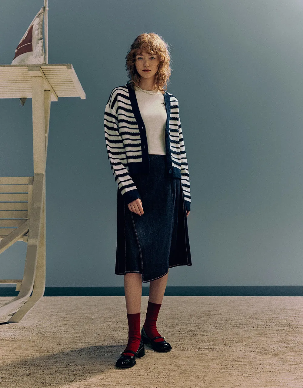 Midi A-Line Denim Skirt