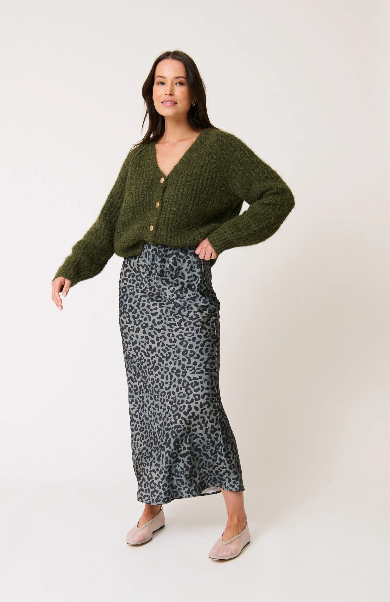 MILLIE SLIP SKIRT || KHAKI LEOPARD