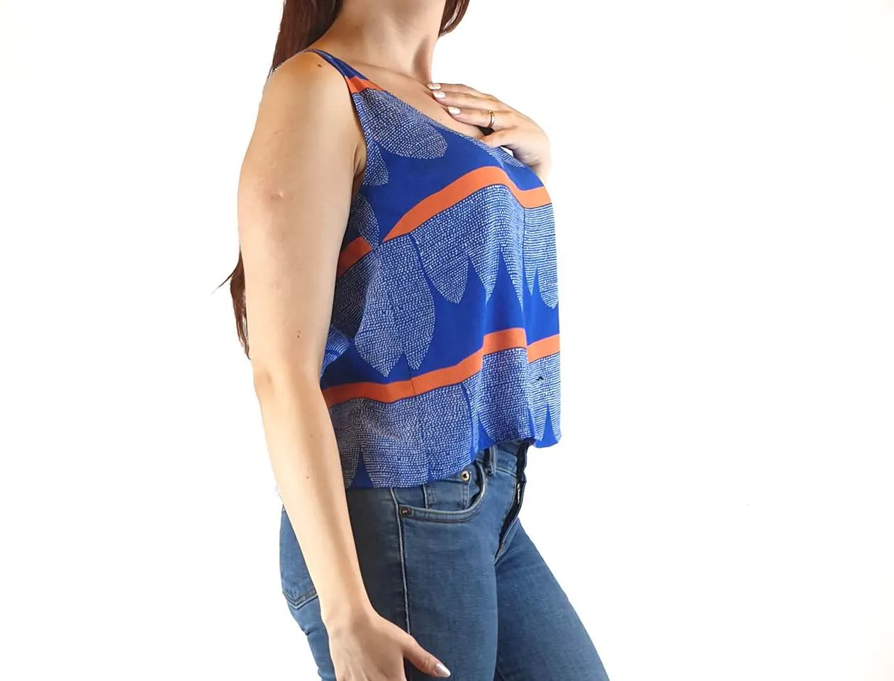 Mister Zimi blue print cropped sleeveless top size 10