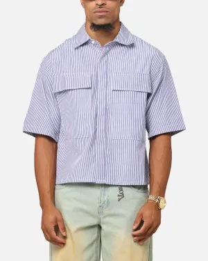 MNML Cropped Striped Short Sleeve Shirt Blue