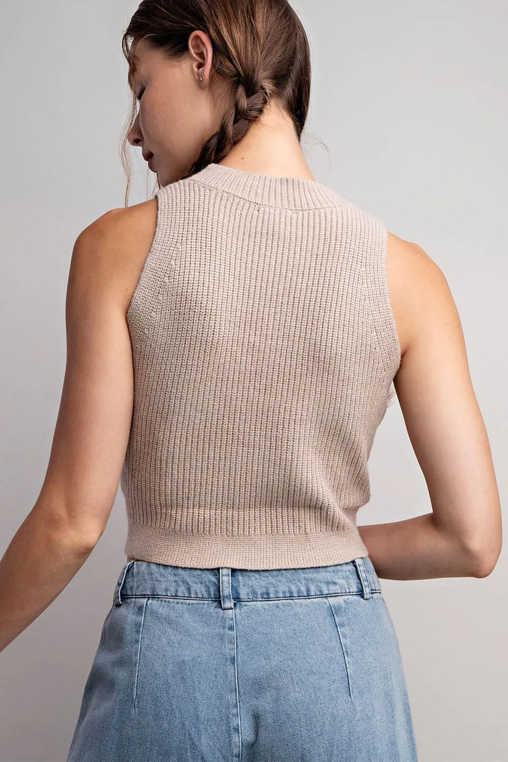 Mock Neck Cropped Sweater Top - Coco