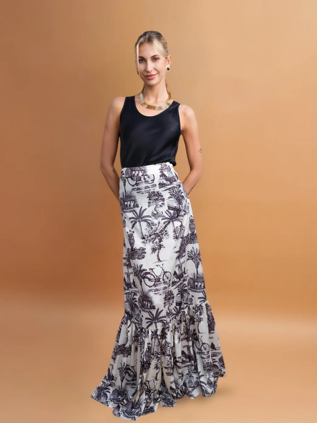 Monroe Novelty Tropical Print Maxi Skirt for Tall Women