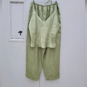 MORGAN TAYLOR INTIMATES OLIVE GREEN TWO PIECE SILK LIKE PAJAMA SET SIZE L WOMEN