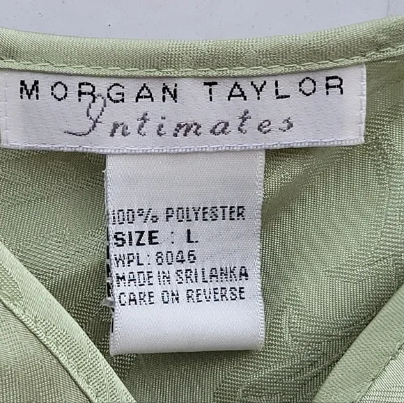 MORGAN TAYLOR INTIMATES OLIVE GREEN TWO PIECE SILK LIKE PAJAMA SET SIZE L WOMEN