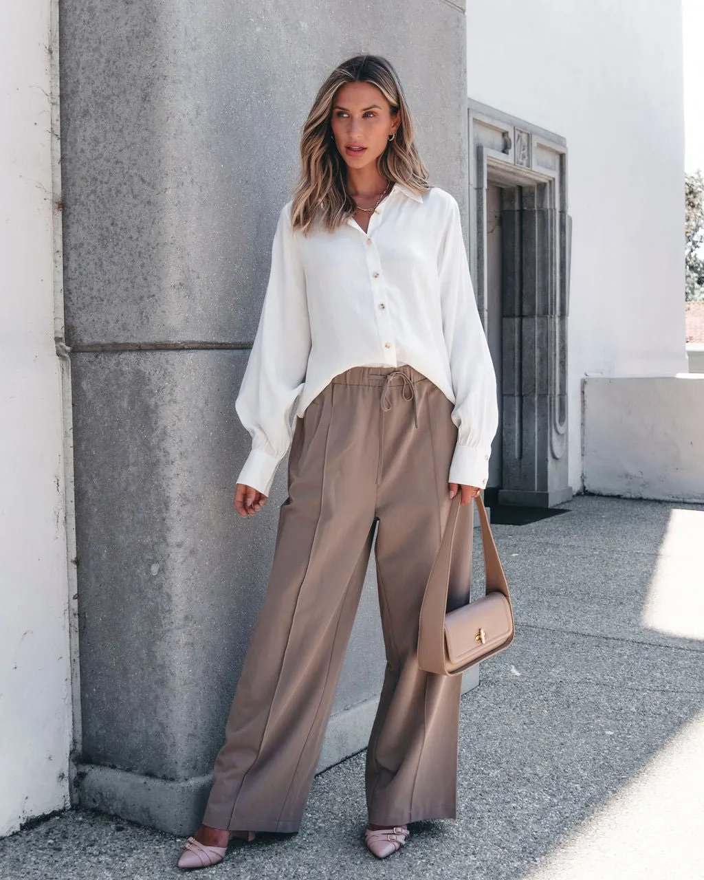 Muse By Magnolia Mocha Drawstring Wide Leg Pants - FINAL SALE