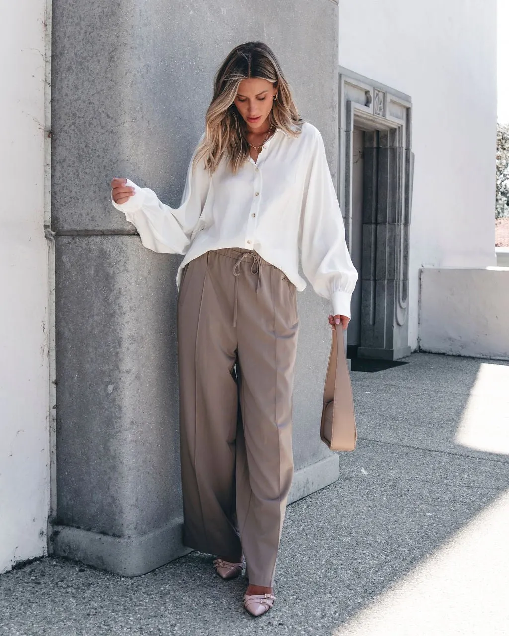 Muse By Magnolia Mocha Drawstring Wide Leg Pants - FINAL SALE