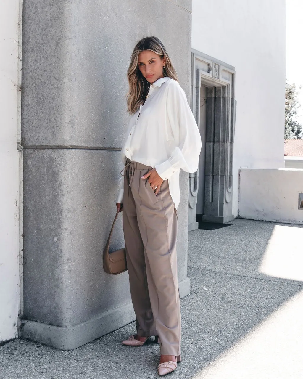 Muse By Magnolia Mocha Drawstring Wide Leg Pants - FINAL SALE